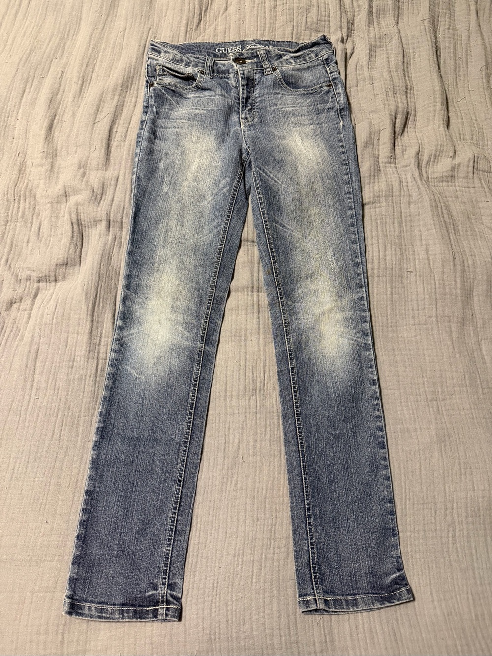 Guess Girl’s Daredevil Skinny Leg Jeans in Light Blue Faded Wash